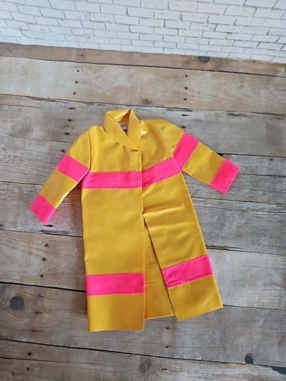 Vintage Barbie Caring Careers Firefighter Jacket Yellow Pink Doll Clothes Mattel - Picture 3 of 4